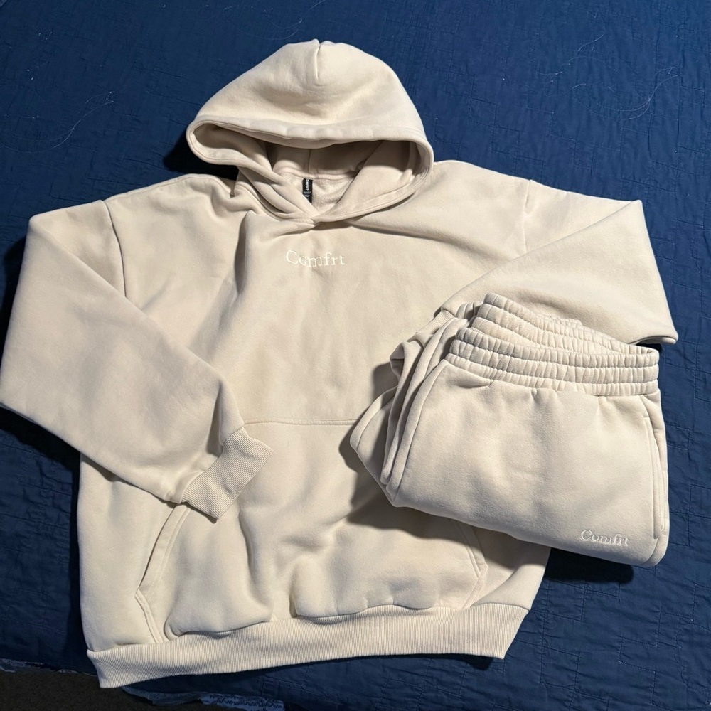 Comfrt Hoodie & Sweatpants Cream 2XL Kangaroo Pocket - Side Pockets Pants